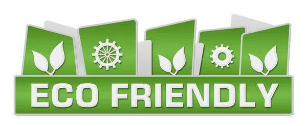 Miljövänlig Konceptbild Med Text Och Lämnar Symbol Över Grön Bakgrund — Stockfoto