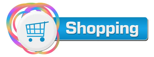 Shopping Konzeptbild Mit Text Und Dazugehörigem Symbol Über Buntem Hintergrund — Stockfoto