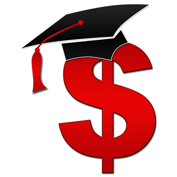 Finansal Eğitim Kavramı Görüntü Doları Sembolü Üzerinde Şapkalı — Stok fotoğraf
