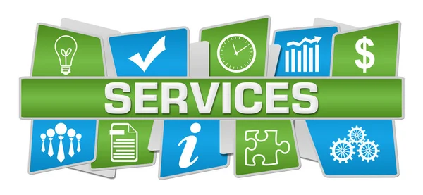 Dienstleistungstext Auf Grün Blauem Hintergrund Mit Symbolen Geschrieben — Stockfoto