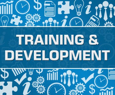 Metin ve ilgili sembollerle eğitim ve geliştirme konsepti.