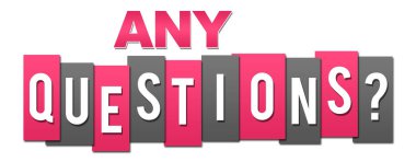 Any questions text written over pink grey background. clipart