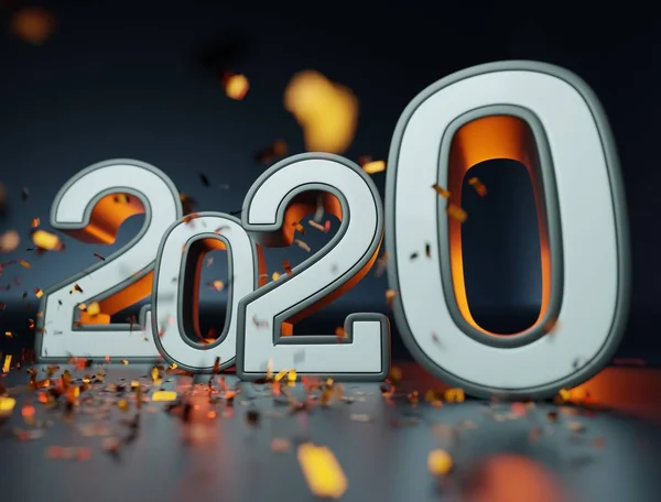 Renderowanie Cyfr Nowego Roku 2020 Ciemnym Tle Głębią Ostrości Rozmyciem — Zdjęcie stockowe