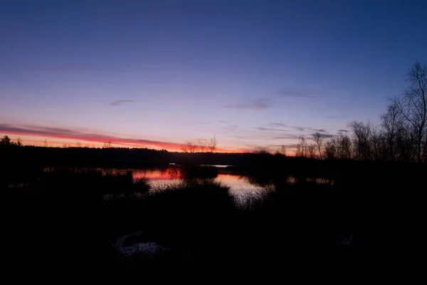 Tőzegtó Napkeltekor Dwingelderveld Hollandia — Stock Fotó