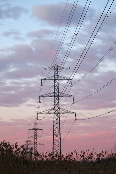 Hoogeveen Netherlands December 2019 Electricity Pylon Dawn Oude Kene Netherland — Stock Photo, Image