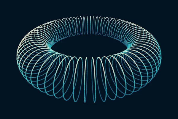 Torus. Estructura de conexión. Torus Shape Wireframe. Rejilla Ciberespacial. Malla brillante sobre un fondo oscuro . — Vector de stock