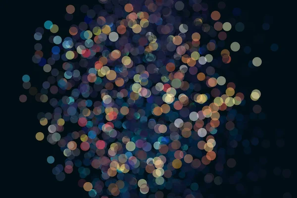 Sok-sok színes bokeh a sötét háttér előtt. Tűzijáték nincs a középpontban. Karácsonyi koszorú. Absztrakt vektor illusztráció. — Stock Vector