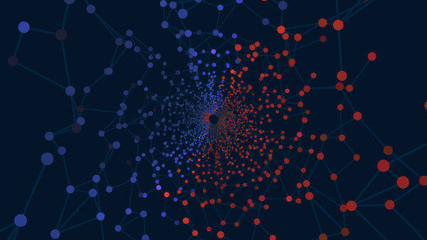 Abstract space background, geometry surfaces, lines and points. Abstract tunnel grid.