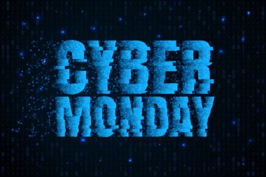 Siber Pazartesi satış Banner. Mavi ikili kod arka plan. Kış indirimi poster. Özel indirim.