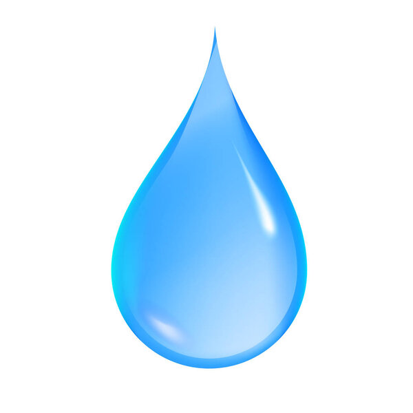 Blue shiny water drop isolated on white background. Realistic vector illustration.