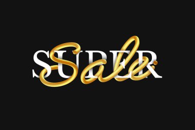 Süper Satılık hat kartı altın metin harfler yazı. Vektör çizim