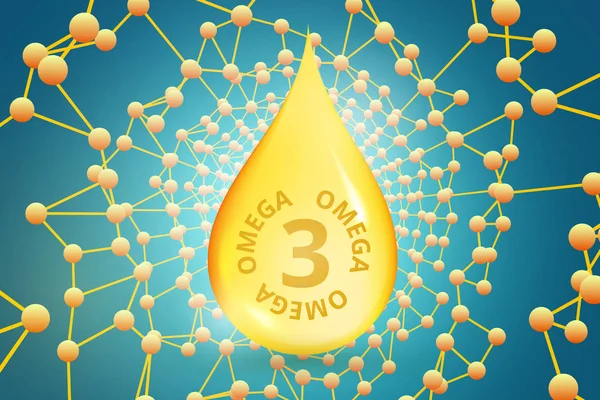 Χρυσό πτώση των ωμέγα 3. Του φυσικού ιχθυελαίου για την υγεία και προστασία του δέρματος. Εικονογράφηση διάνυσμα — Διανυσματικό Αρχείο