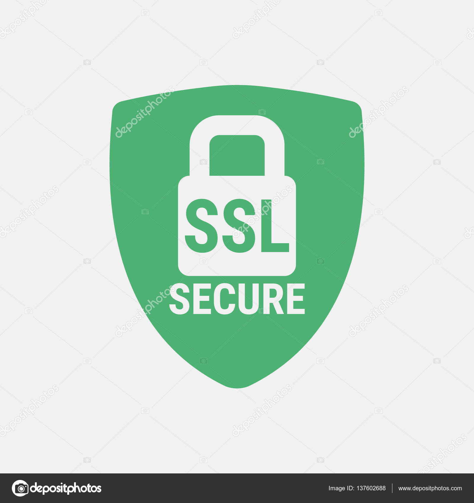 Ícone Global de Segurança SSL. Sites seguros e seguros na Internet.  Certificado SSL para o site. Vantagem TLS. Cadeado fechado num escudo  verde. Ícone de design de material. Ilustração vetorial . Vetor, image size:963x1024