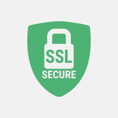 Küresel Ssl güvenlik simgesi. Güvenli ve güvenli Web sitelerine internette. Sitenin SSL sertifikasını. Avantaj Tls. kapalı asma kilit üzerinde yeşil bir kalkan. Malzeme tasarım simgesi. Vektör çizim.
