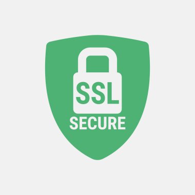 Global SSL Security Icon. Safe and Secure Web sites on the Internet. SSL certificate for the site. Advantage TLS. Closed padlock on a green shield. Material Design icon. Vector illustration. clipart