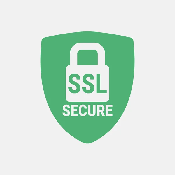 Ícone Global de Segurança SSL. Sites seguros e seguros na Internet. Certificado SSL para o site. Vantagem TLS. Cadeado fechado num escudo verde. Ícone de design de material. Ilustração vetorial . — Vetor de Stock