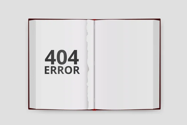 Designseite 404. Fehler - nicht gefunden. Buch ohne Seite. Buch von oben öffnen. Vektorillustration — Stockvektor