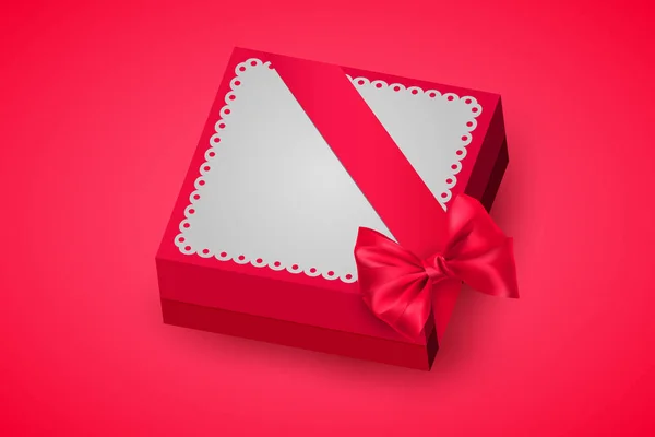 Red gift box tied with a ribbon with a bow. Chocolate for Valentines Day. Birthday gift. Pink gift box for lovers. Vector illustration. — Stock Vector