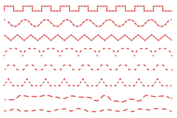 Set máquina de coser puntada. Líneas de corte . — Vector de stock