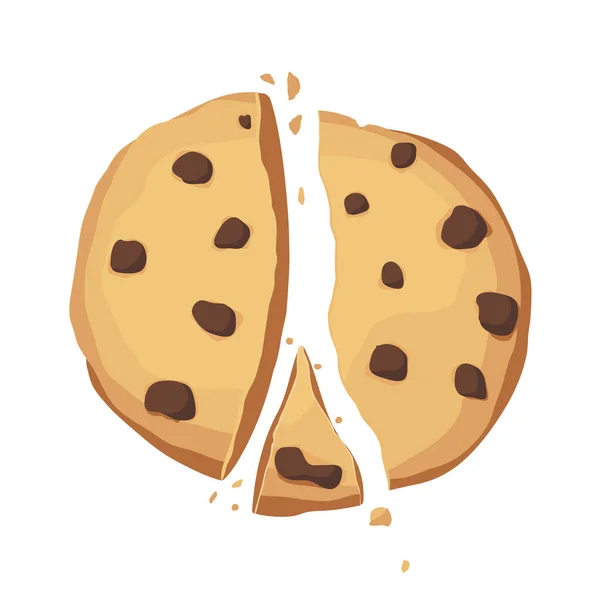 Egy törött csokoládé cookie-t. Csokis cookie ikonra. Vektoros illusztráció — Stock Vector