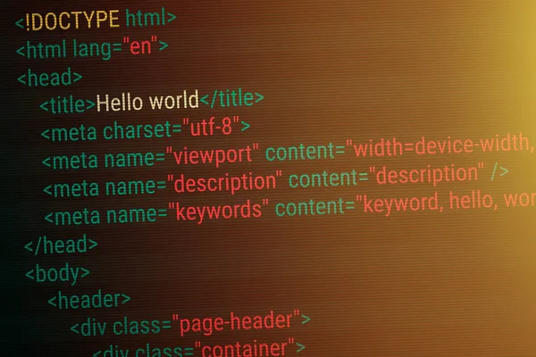 HTML-kod på skärmen i närbild. Vektorillustration. — Stock vektor