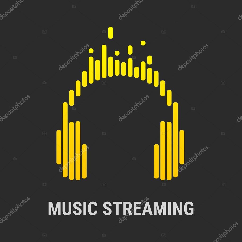 Yellow logo in the form of headphones with equalizers. Icon for the application or logo for the site.