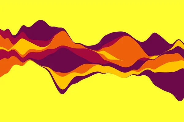 Fondo abstracto dinámico con ondas de color sobre un fondo amarillo. Ilustración vectorial . — Vector de stock