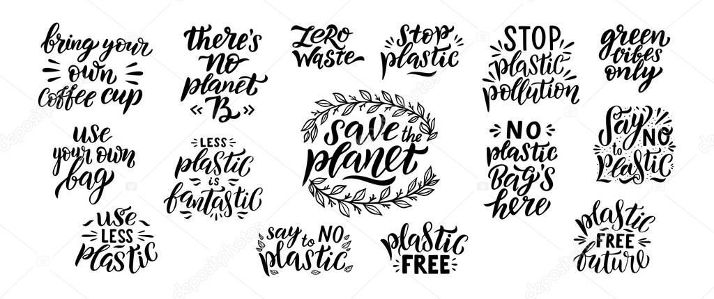 Save the planet hand drawn lettering set.