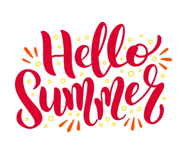Hallo Sommer Vektor Logo Text Mit Doodle Sonnenstrahlen Typografie Für — Stockvektor