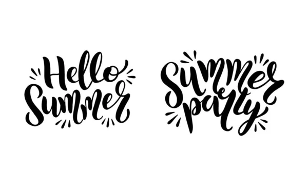 Teksten Set Van Logo Hallo Zomer Zomerfeest Typografie Voor Affiche — Stockvector