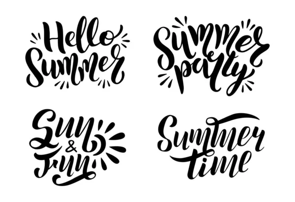 Набір Тексту Логотипу Привіт Літо Літній Час Вечірка Сонце Веселощі — стоковий вектор