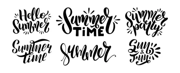 Teksten Set Logo Hallo Zomer Zomer Feest Zon Plezier Typografie — Stockvector