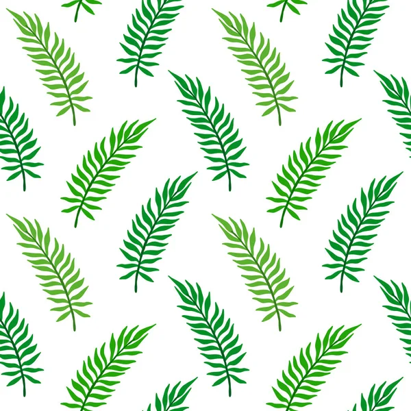 棕榈叶无缝图案 Areca留下矢量图解 具有抽象植物的植物背景 热带夏威夷模式 叶冠飘扬 简单的漫画印刷风格 — 图库矢量图片