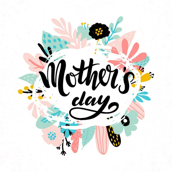 Happy Mother Day Typography Background Abstract Floral Frame Pastel Colours — Stock Vector