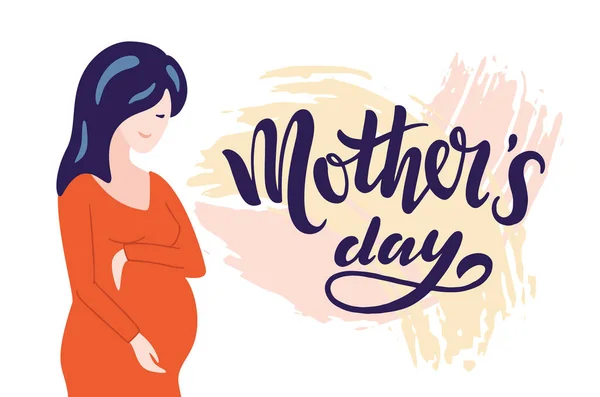 Happy Mother Day Typography Background Cute Pregnant Woman Mothers Day — Stock Vector