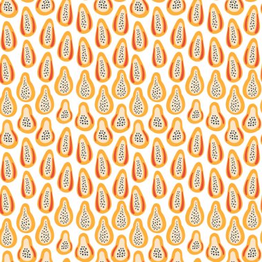 Papaya ile soyut meyve deseni. Vektör illüstrasyonunda parlak renk. Tekstil ve ambalaj için süs.