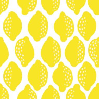 Taze limonlar pürüzsüz. El çizimi arka plan örtüşmesi. Renkli duvar kağıdı vektör çizimi. Parmak izi ve kumaş için narenciye aromalı kusursuz desen