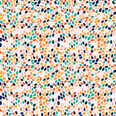 El çizimi fırça darbelerinin mozaik deseni. Geometrik desenli, kusursuz bir şekil. Parlak renklerde polka nokta tarzının soyut arkaplanı. Yazdırma için dekoratif mozaik arkaplan.