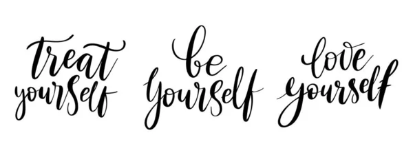 Sei du selbst, Behandlungsvektorzitat. Love yourself positive motivation quote set für poster, t-shirt print. — Stockvektor