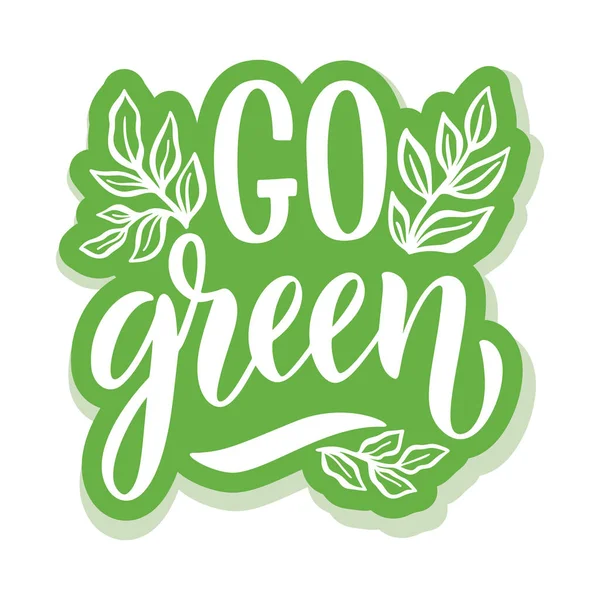 Green Lettering Ecology Sticker Slogan Vector Illustration Isolated White Background — Stock Vector