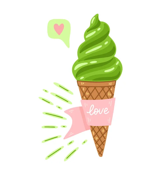 Matcha bolo desenho animado ilustração com folhas . — Vetor de Stock