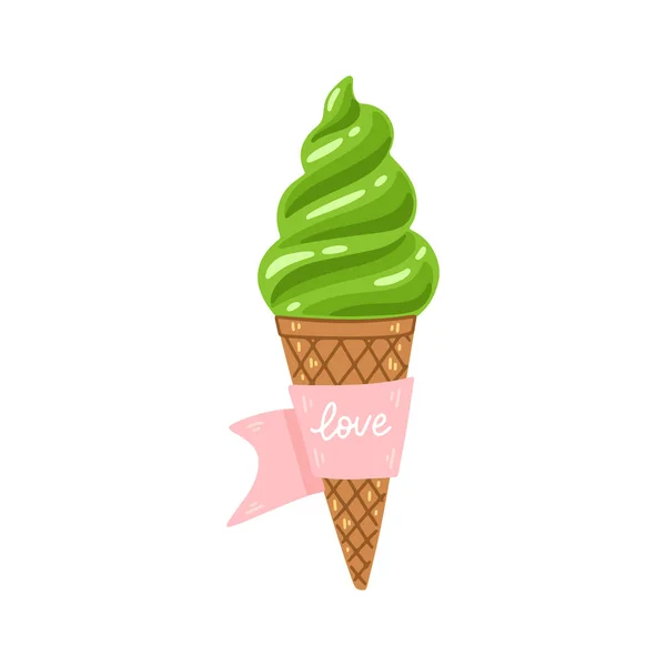 Matcha bolo desenho animado ilustração com folhas . — Vetor de Stock