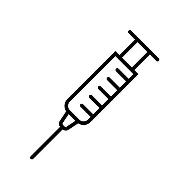 Şırınga enjeksiyon ikonu vektörü, sembol, logo illüstrasyonu. Piksel mükemmel. Vektör illüstrasyonu beyaz arkaplanda izole edildi.