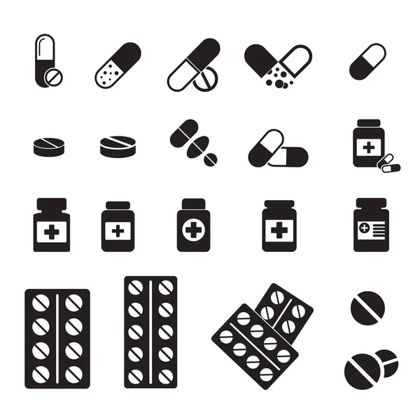 Medikamentensymbole Gesetzt Symbole Wie Tablette Kapsel Pille Medizin Medizinische Flasche — Stockvektor