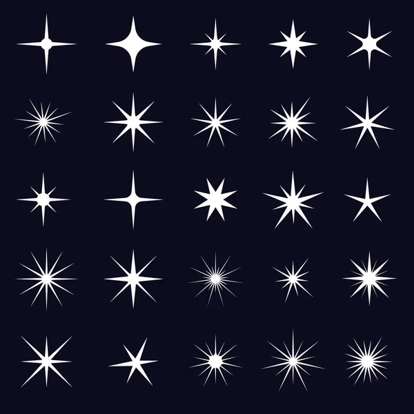 Sterreniconen Twinkelende Sterren Sparkles Stralende Uitbarsting Kerst Vector Symbolen Geïsoleerd — Stockvector