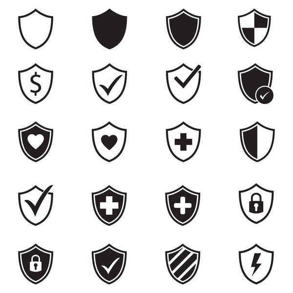 Значок защиты векторного щита черный на белом
