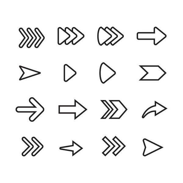 Set of arrow line icon design, black outline vector icons, isolated against the white background, forward mark vector illustration.