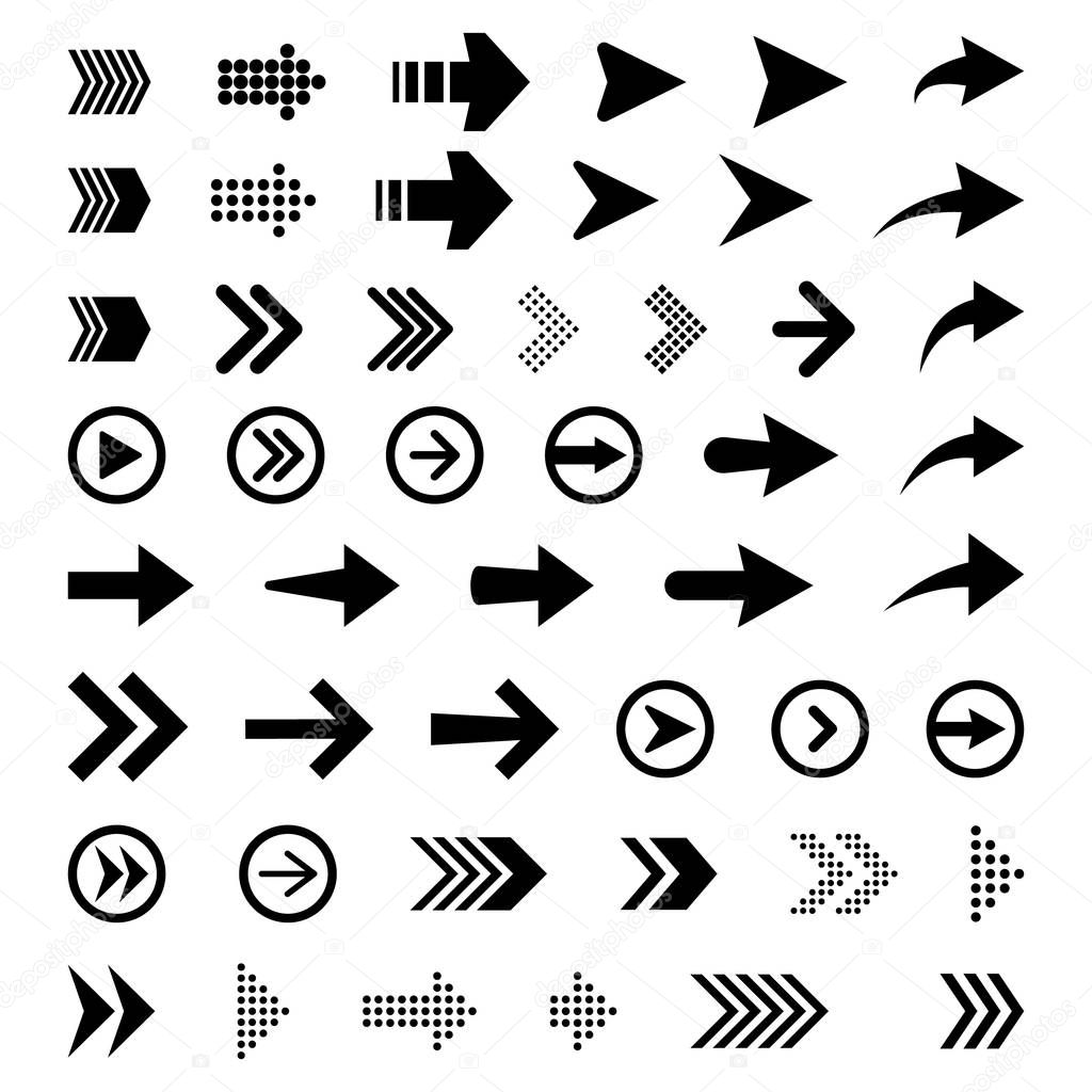 Set of new style black vector arrows isolated on white. Arrow vector icon. Arrows vector illustration collection