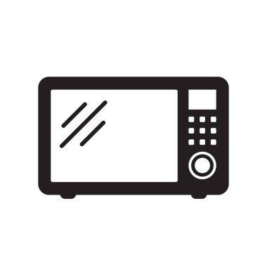 Beyaz zemin üzerinde izole edilmiş mikrodalga fırın ikonu. Ev aletleri simgesi. Vektör İllüstrasyonu.
