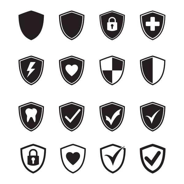 Значок защиты векторного щита черный на белом
